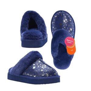 Metallic Scuff Plush Star Slippers